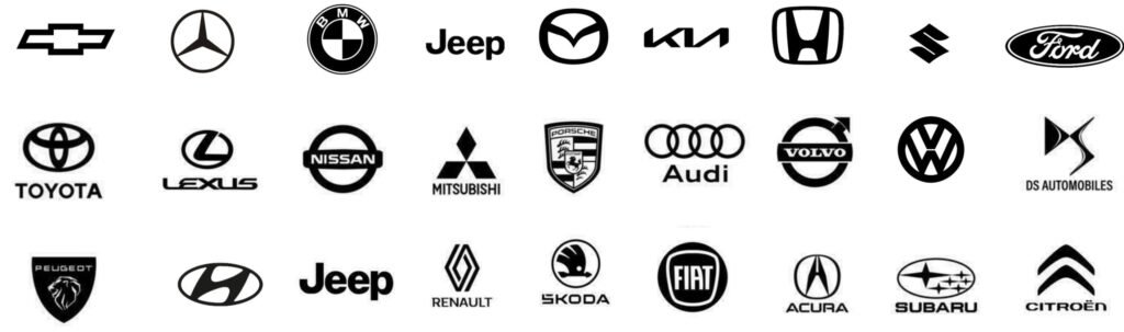 Conjunto de logos de marcas de carros.